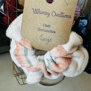 Large Hair Scrunchie - White and Orange